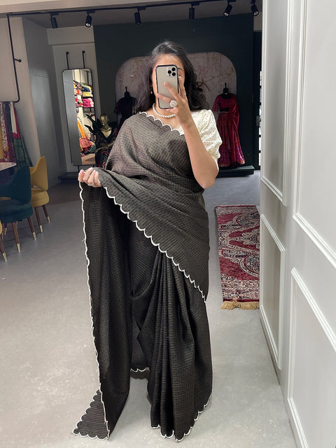 Celebrate in Style with our Black Color Exquisite Arca Work Gadwal Chex Saree Collection ClothsVilla Main image