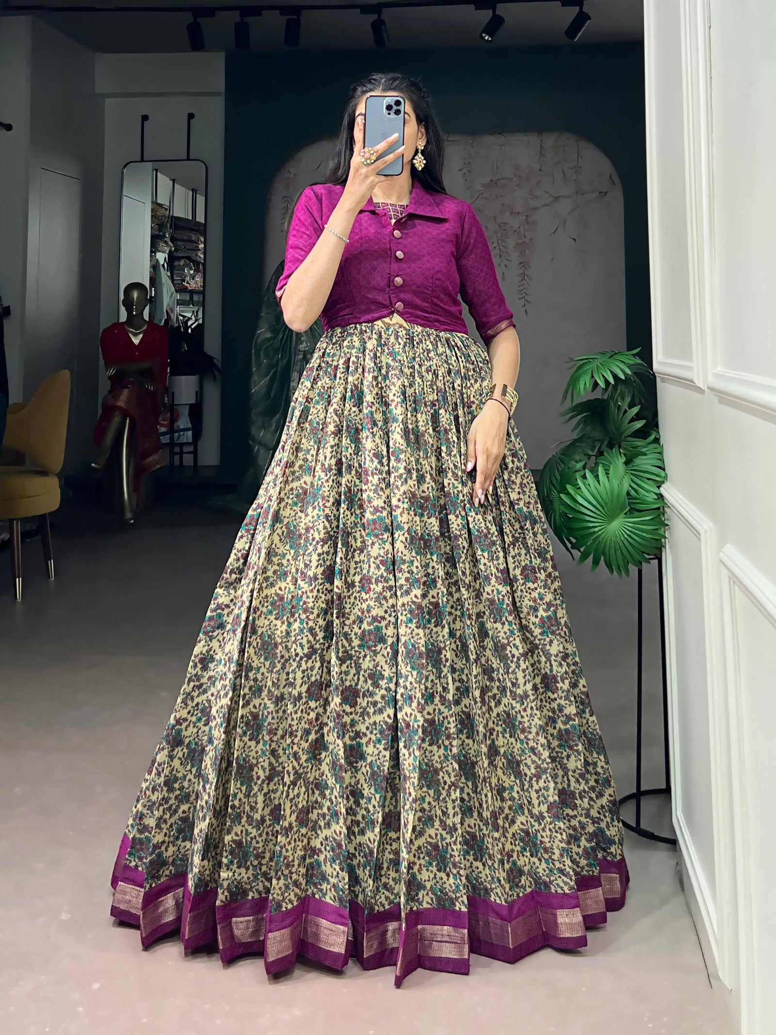Chanderi Cotton Dress with Zari Weaving Koti