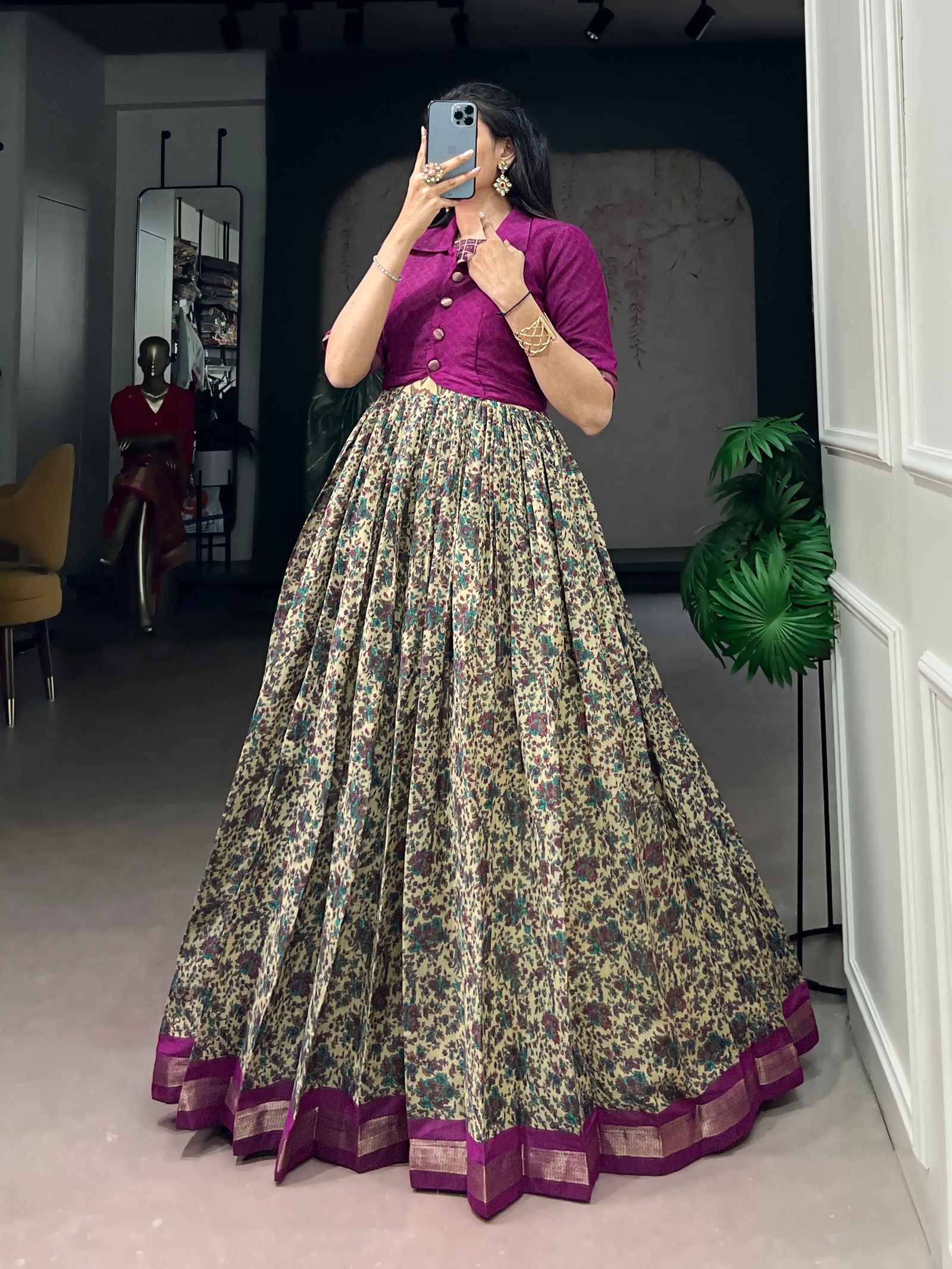 Chanderi Cotton Dress with Zari Weaving Koti