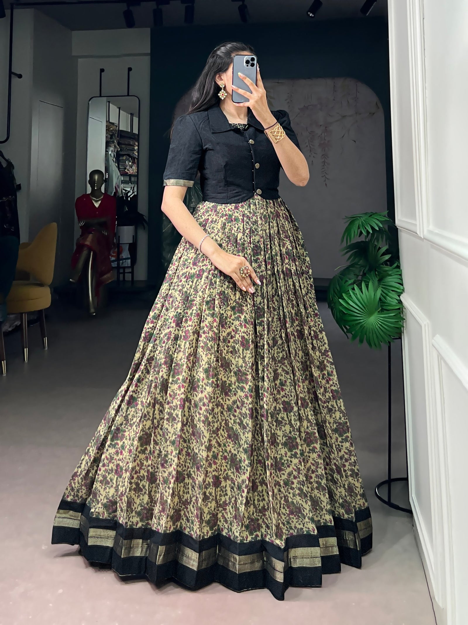 Chanderi Cotton Dress with Zari Weaving Koti