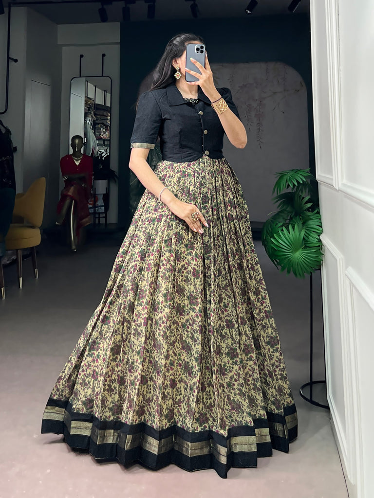 Chanderi Cotton Dress with Zari Weaving Koti