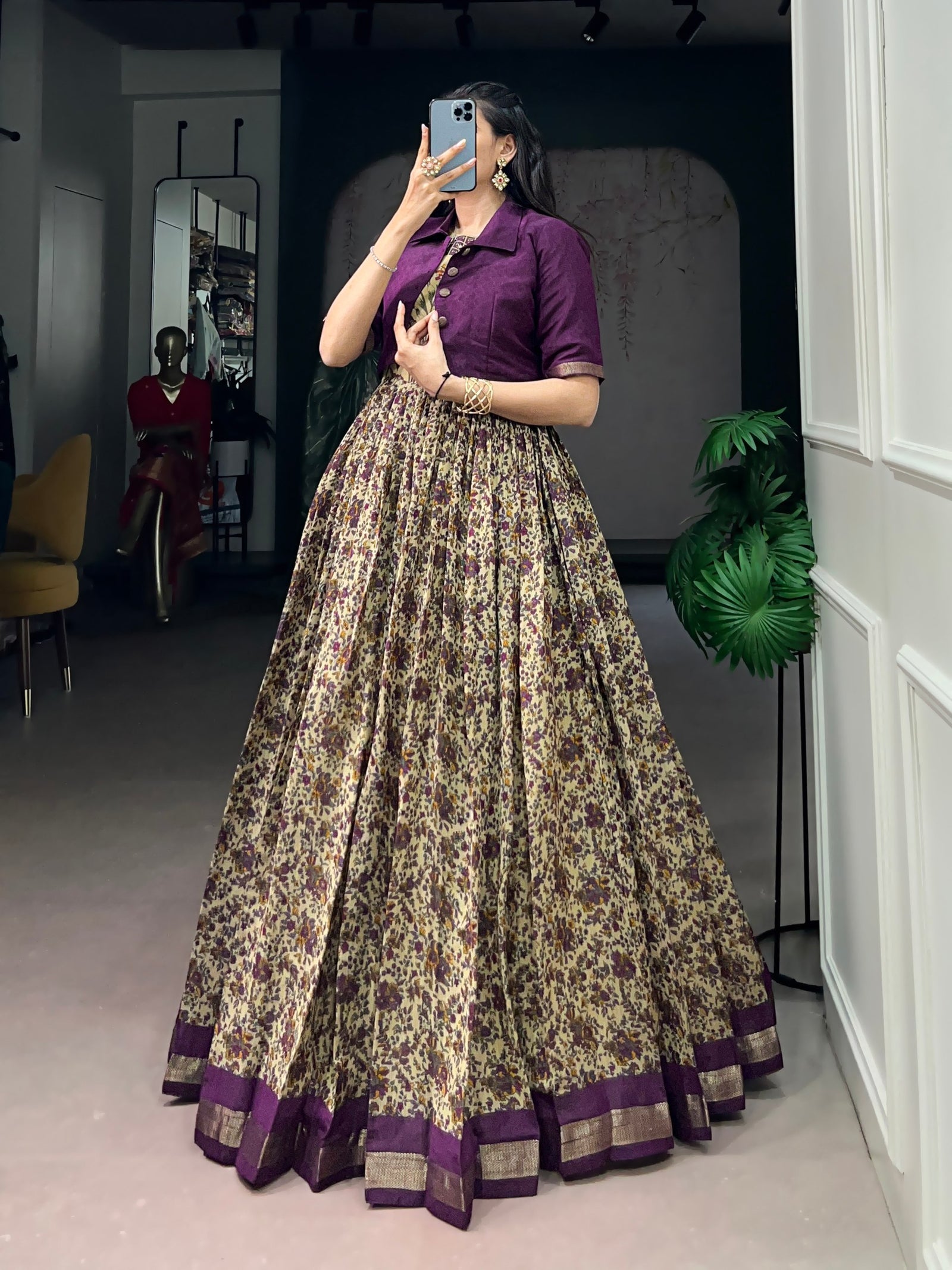 Chanderi Cotton Dress with Zari Weaving Koti