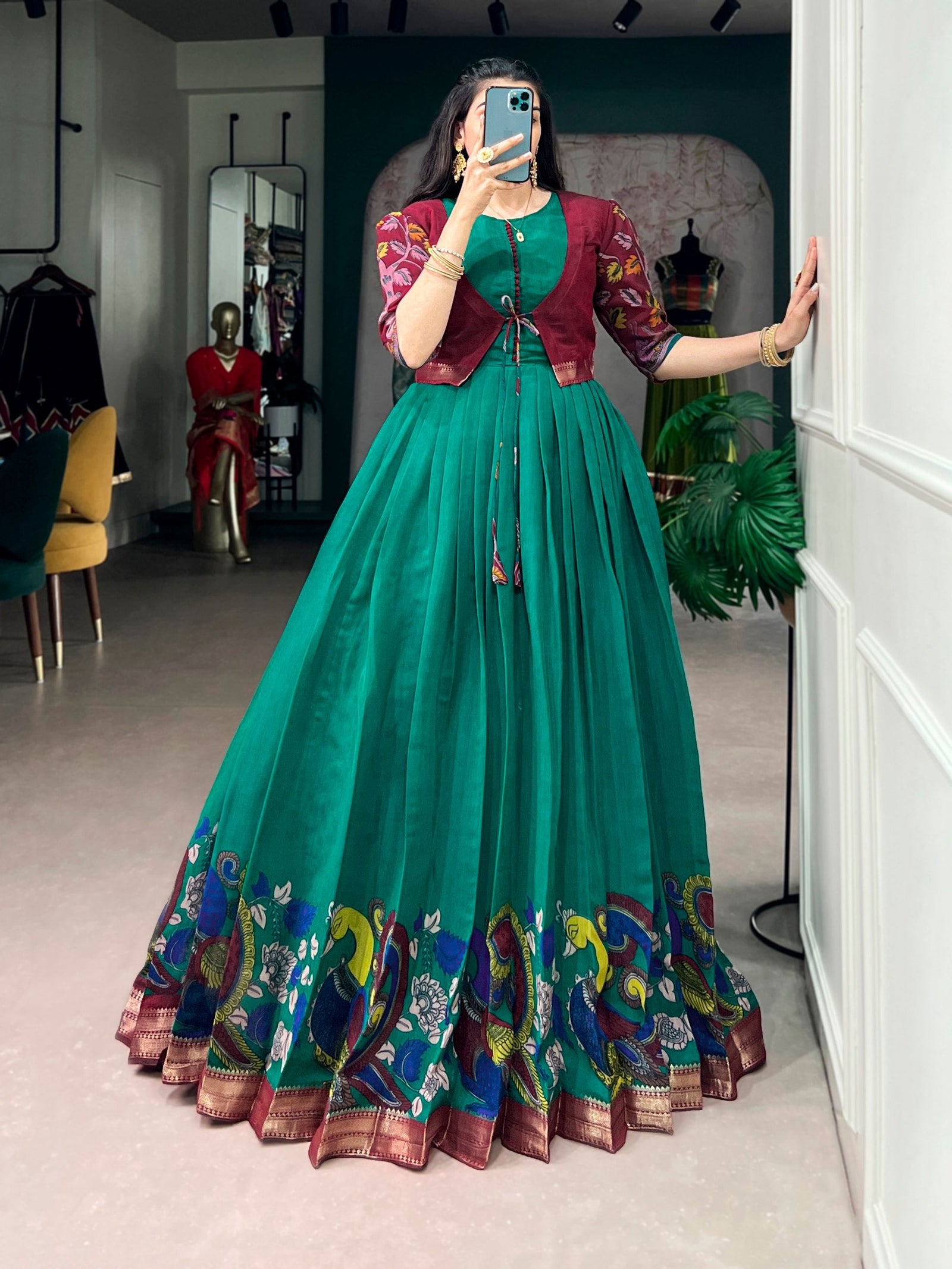 Chanderi Kalamkari Dress with Zari Weaving Koti ClothsVilla