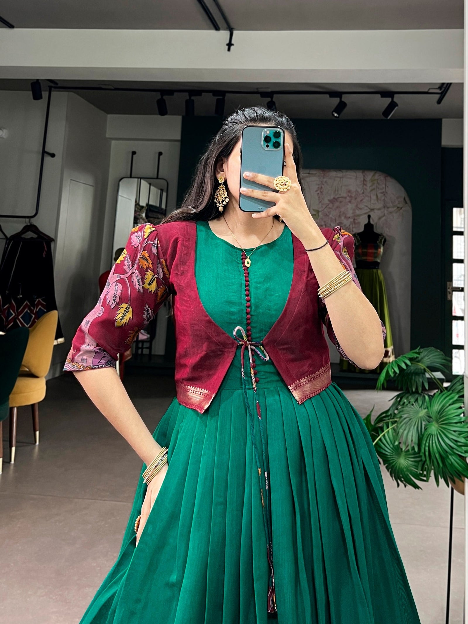 Chanderi Kalamkari Dress with Zari Weaving Koti ClothsVilla
