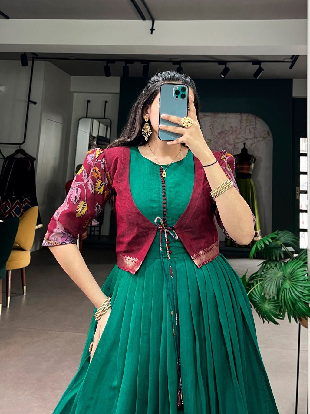 Chanderi Kalamkari Dress with Zari Weaving Koti ClothsVilla