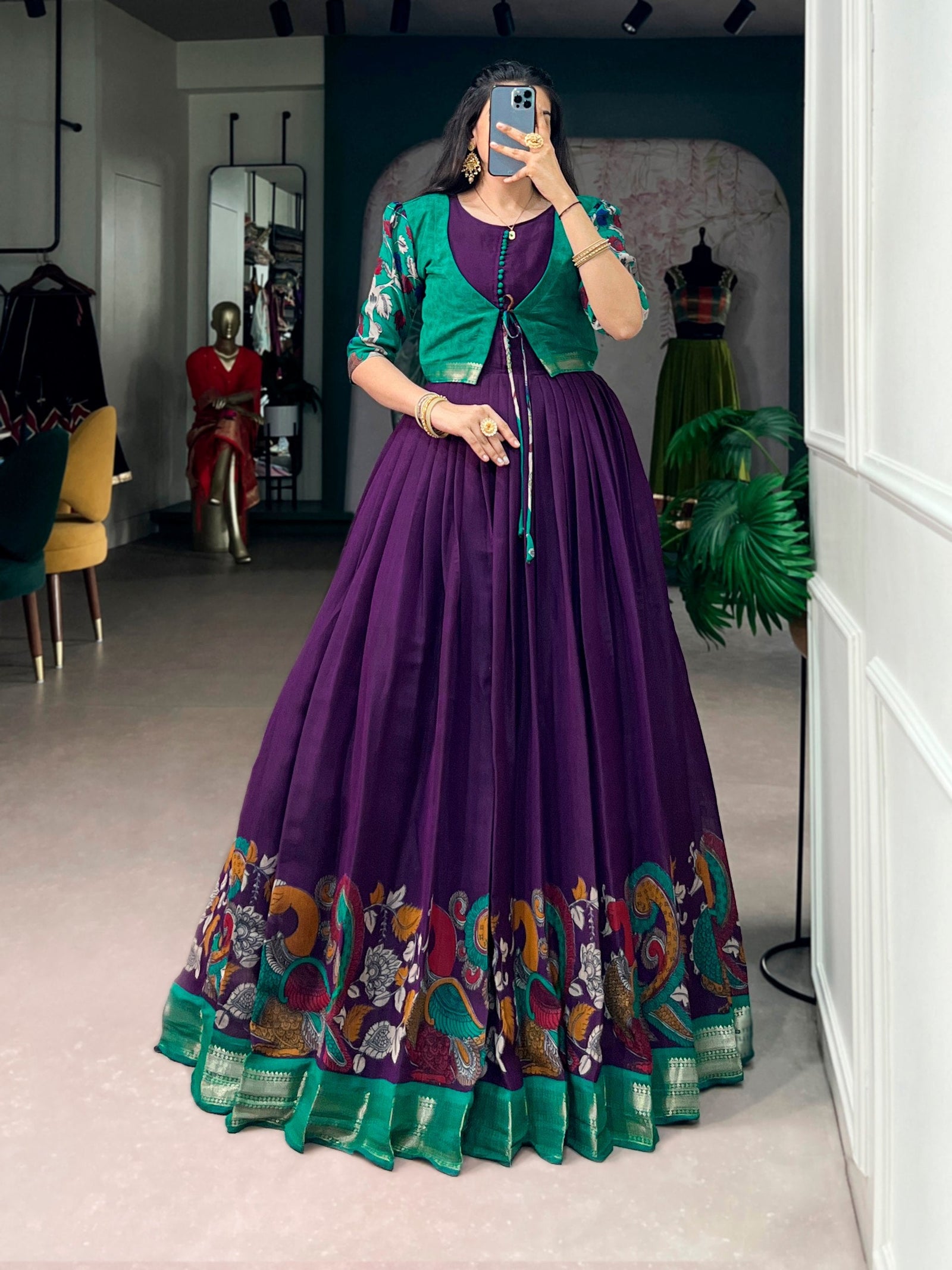 Chanderi Kalamkari Dress with Zari Weaving Koti ClothsVilla