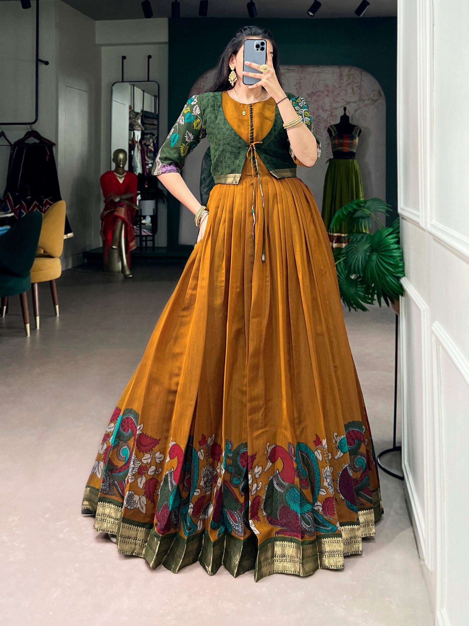 Chanderi Kalamkari Dress with Zari Weaving Koti ClothsVilla