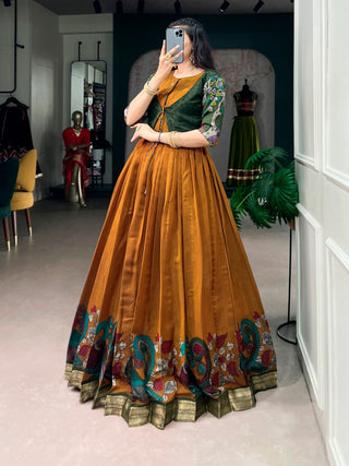 Chanderi Kalamkari Dress with Zari Weaving Koti ClothsVilla