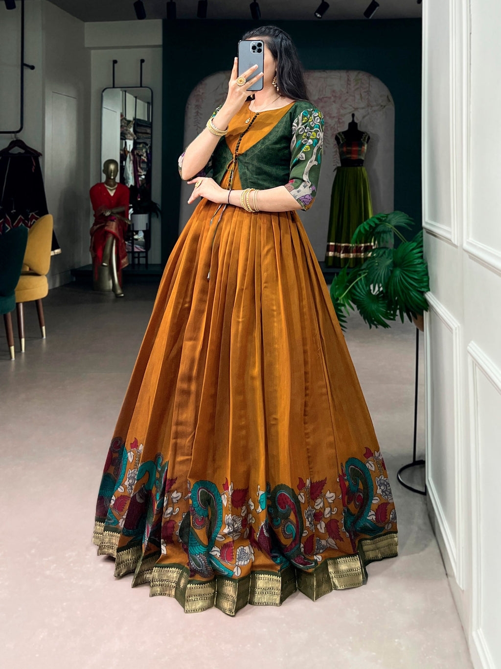 Chanderi Kalamkari Dress with Zari Weaving Koti ClothsVilla