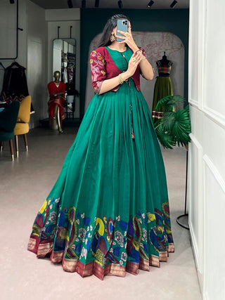 Chanderi Kalamkari Dress with Zari Weaving Koti ClothsVilla