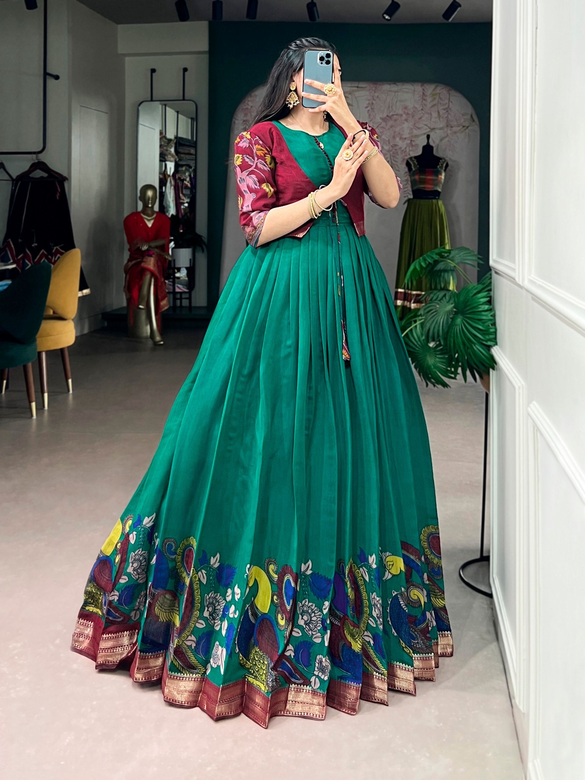 Chanderi Kalamkari Dress with Zari Weaving Koti ClothsVilla