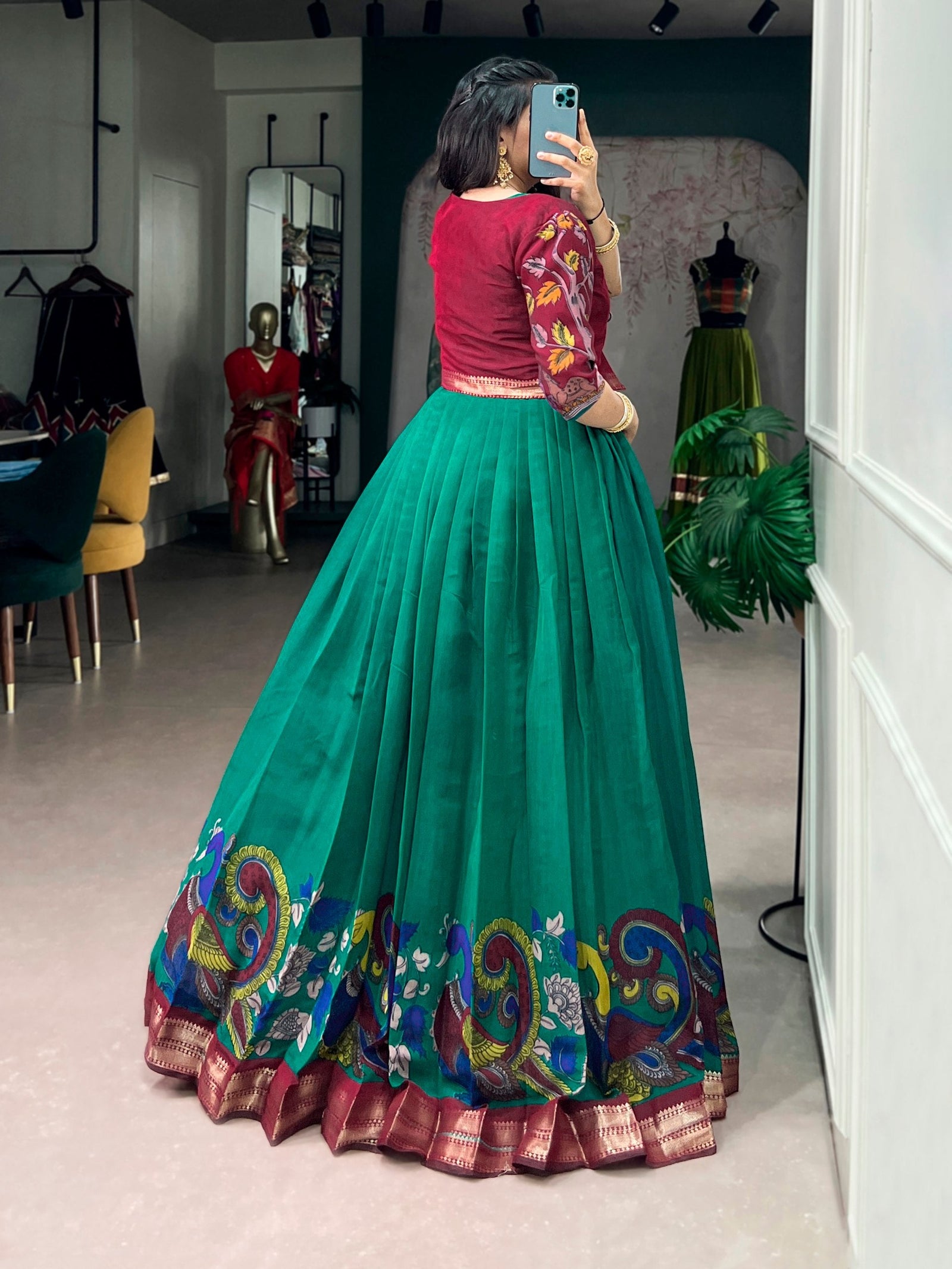 Chanderi Kalamkari Dress with Zari Weaving Koti ClothsVilla