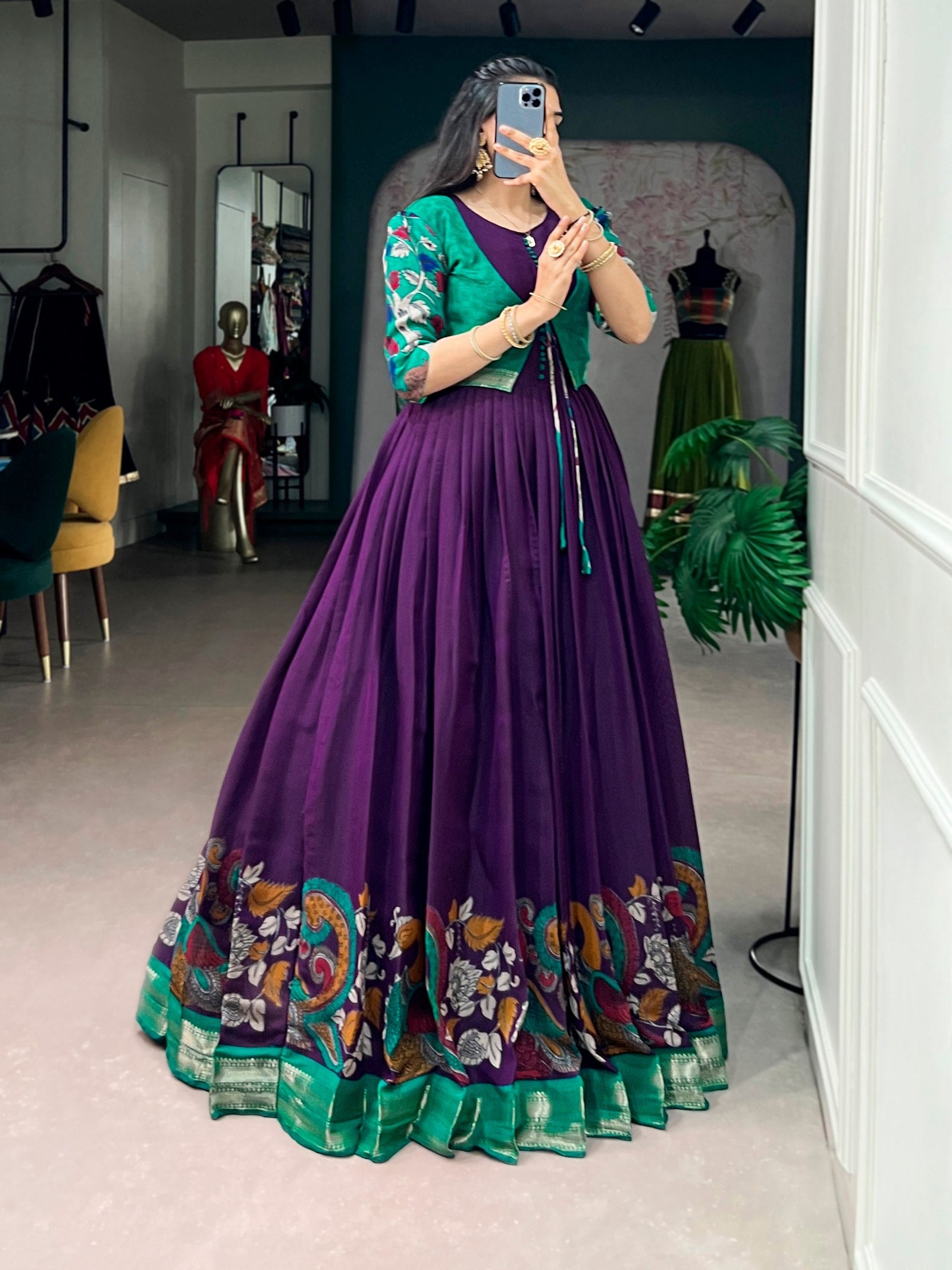 Chanderi Kalamkari Dress with Zari Weaving Koti ClothsVilla