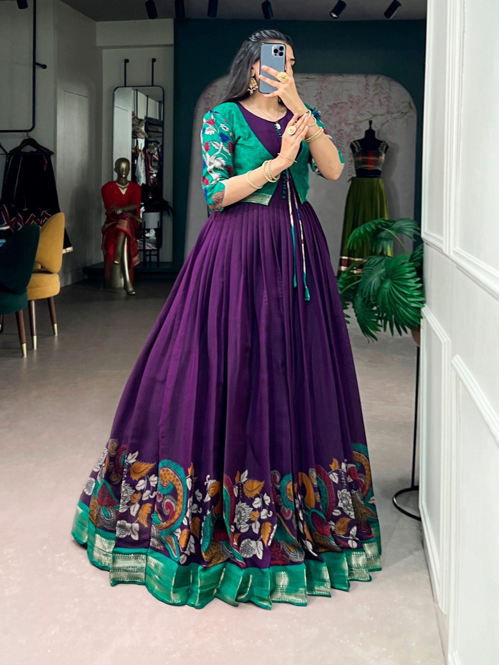 Chanderi Kalamkari Dress with Zari Weaving Koti ClothsVilla