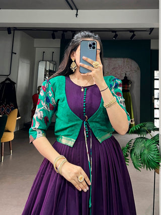 Chanderi Kalamkari Dress with Zari Weaving Koti ClothsVilla