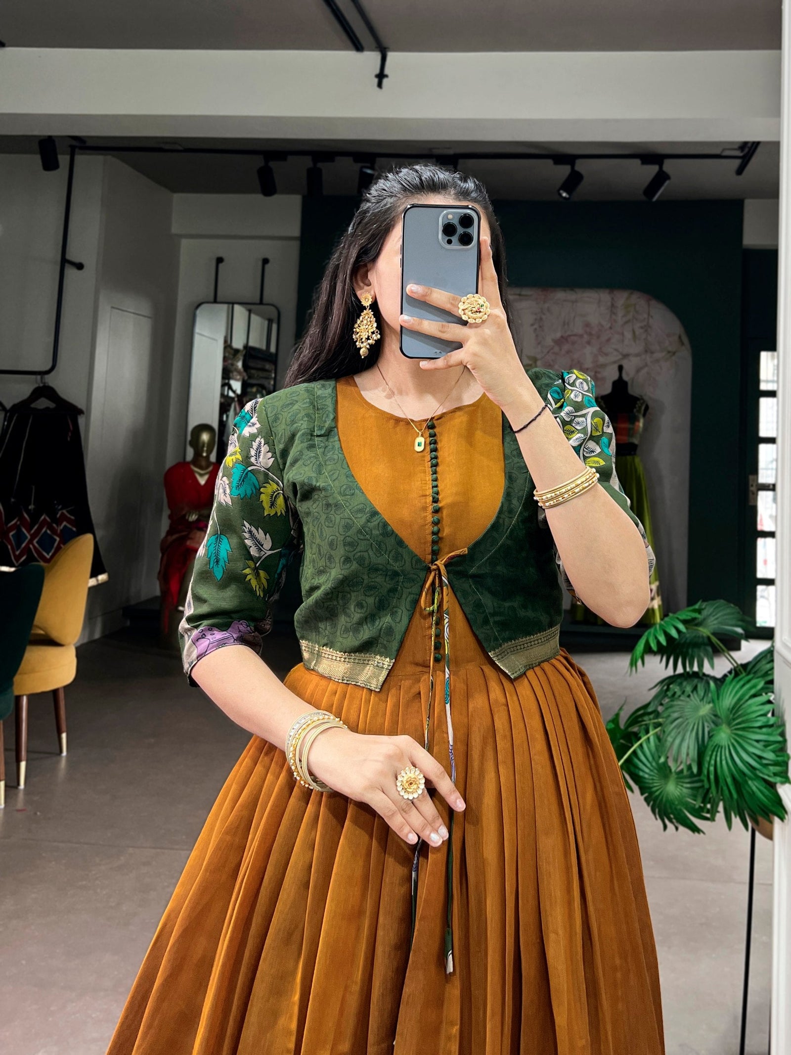 Chanderi Kalamkari Dress with Zari Weaving Koti ClothsVilla