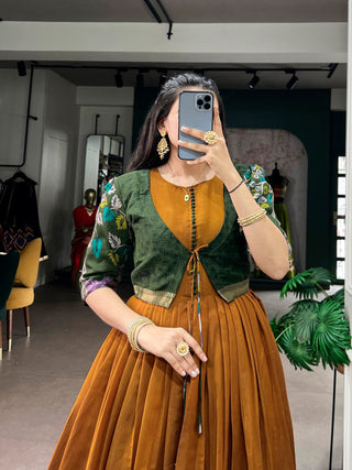 Chanderi Kalamkari Dress with Zari Weaving Koti ClothsVilla