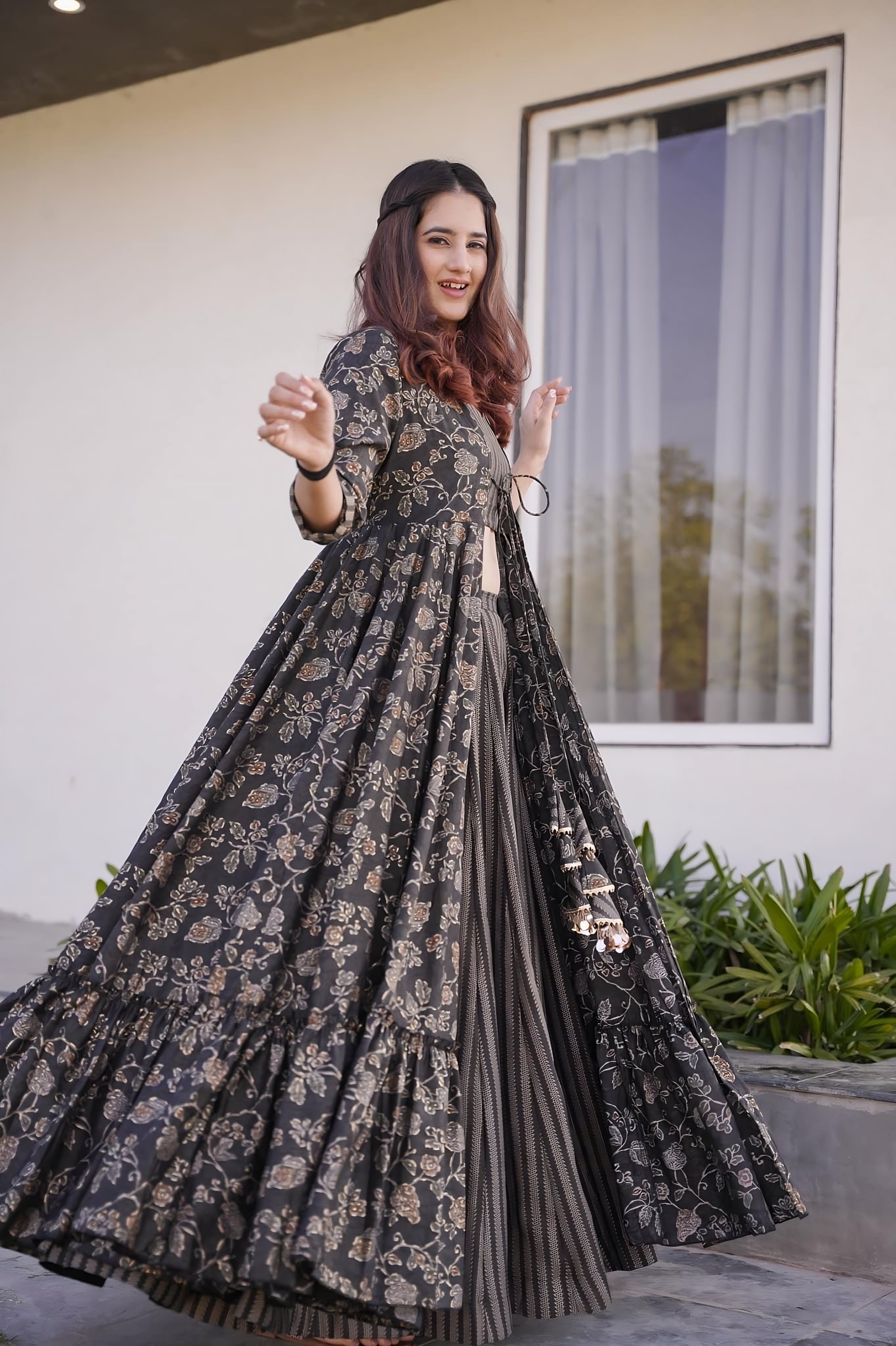 Charcoal Black Muslin 3-Piece Designer Suit Set Secondary image