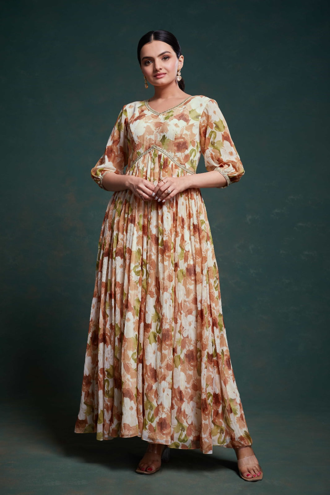 Chic Brown Georgette Dress with Elegant Prints – Ready to Wear Secondary image