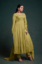 Load image into Gallery viewer, Chic Olive Organza Dress with Elegant Prints – Ready to Wear! ClothsVilla