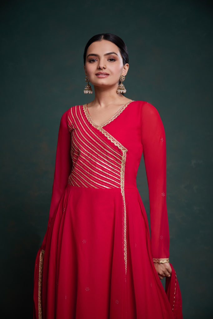 Chic Red Georgette Dress with Elegant Prints – Ready to Wear ClothsVilla