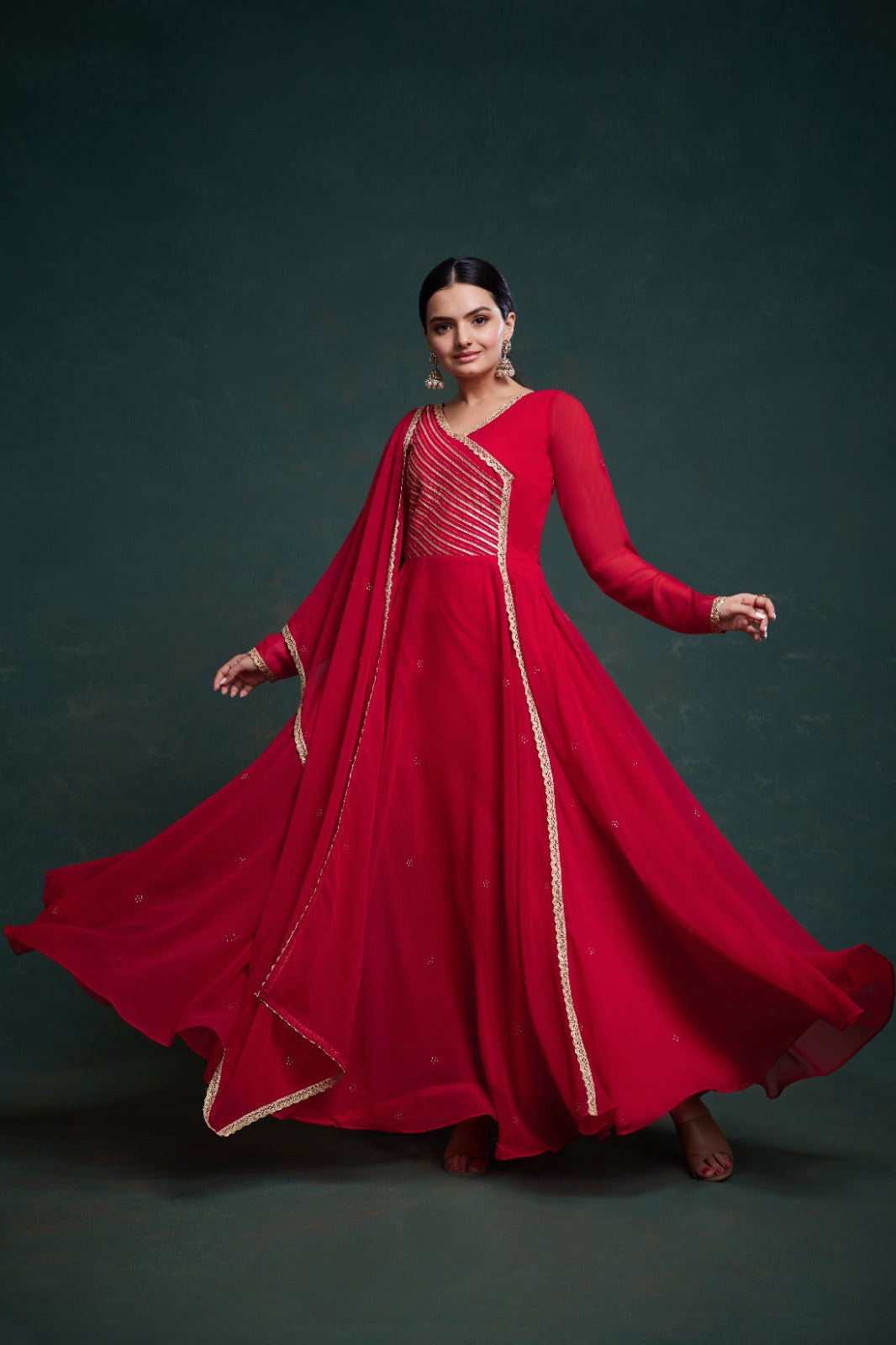 Chic Red Georgette Dress with Elegant Prints – Ready to Wear ClothsVilla Main image