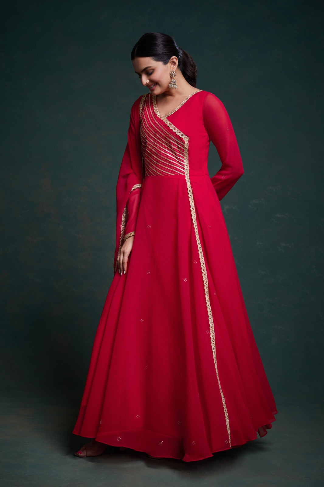 Chic Red Georgette Dress with Elegant Prints – Ready to Wear ClothsVilla