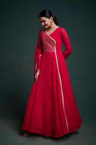 Chic Red Georgette Dress with Elegant Prints – Ready to Wear ClothsVilla