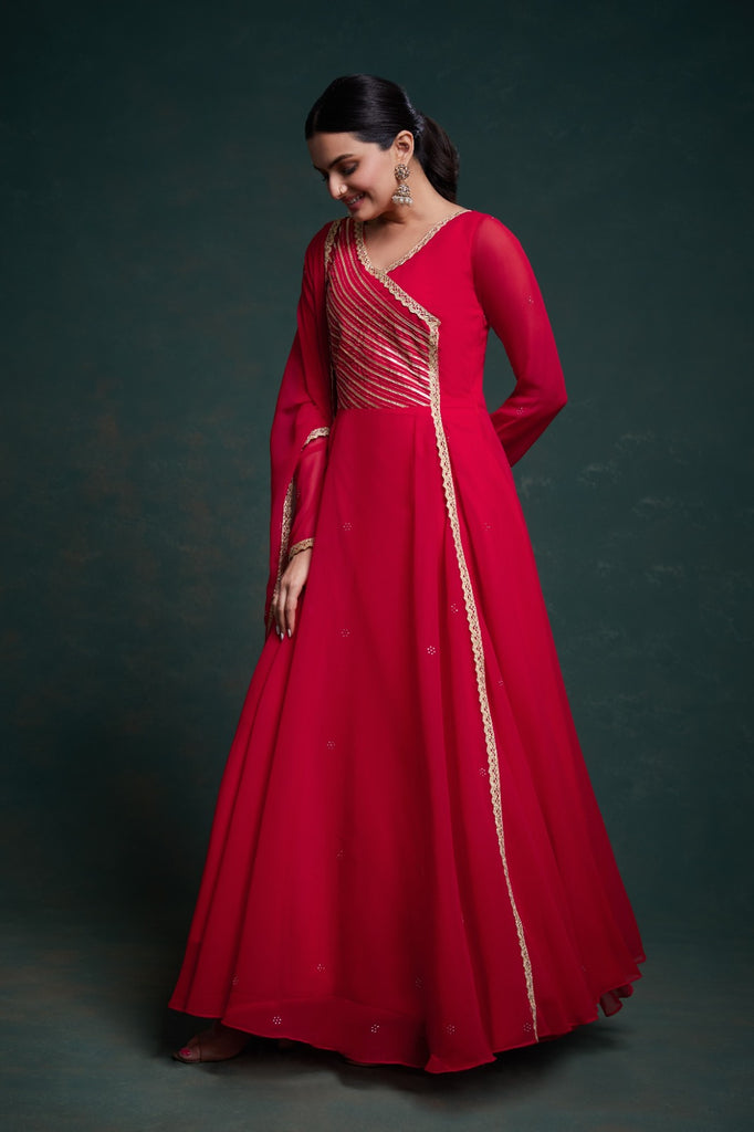 Chic Red Georgette Dress with Elegant Prints – Ready to Wear ClothsVilla