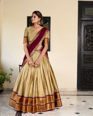 Chiku Cotton Silk Paithani Weaving Lehenga Set – A Timeless Cultural Elegance