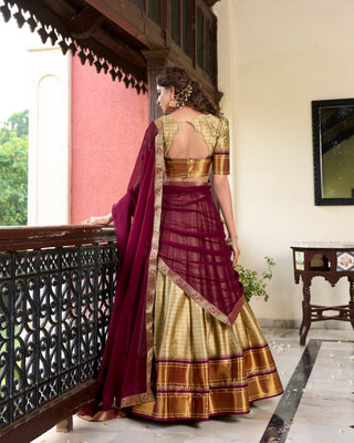 Chiku Cotton Silk Paithani Weaving Lehenga Set – A Timeless Cultural Elegance