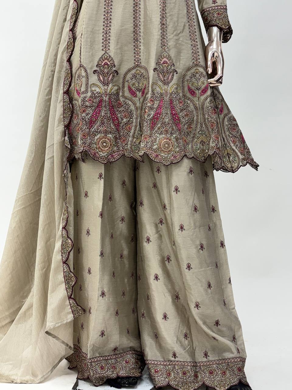 Chiku Elegant Chinon Embroidered Suit Set – Full Stitched ClothsVilla