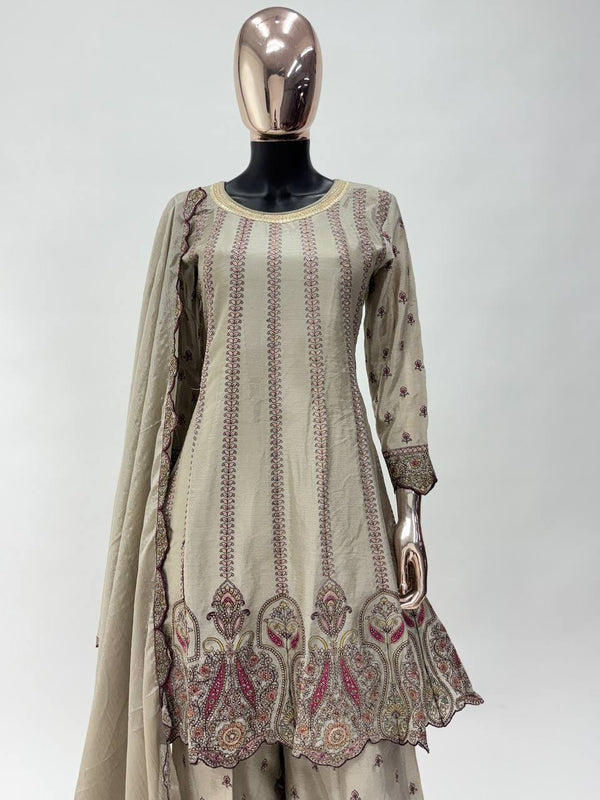 Chiku Elegant Chinon Embroidered Suit Set – Full Stitched ClothsVilla