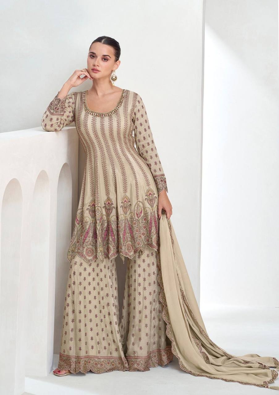 Chiku Elegant Chinon Embroidered Suit Set – Full Stitched ClothsVilla