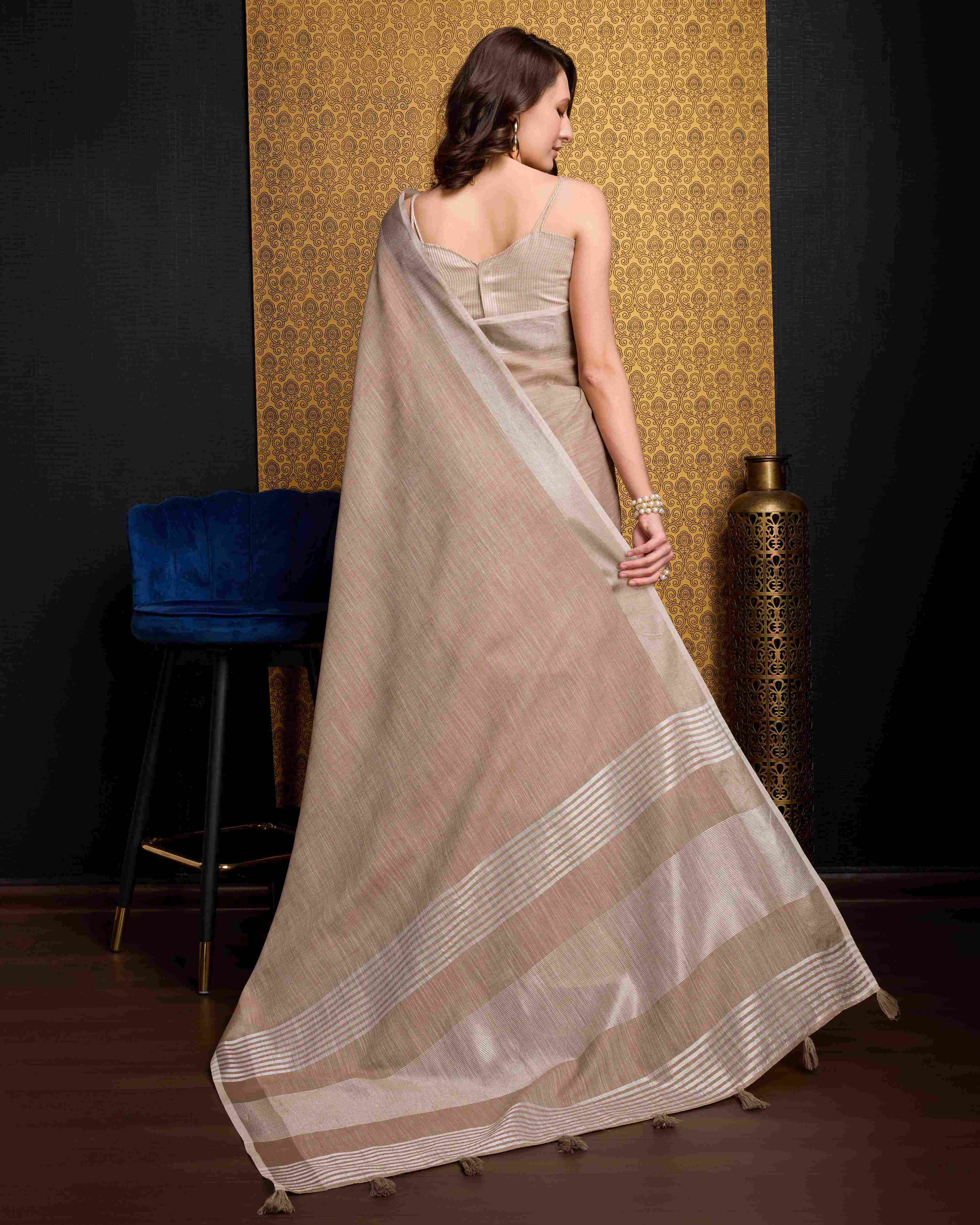 Chiku Elegant Solid Saree with Zari Border – Timeless Grace ClothsVilla