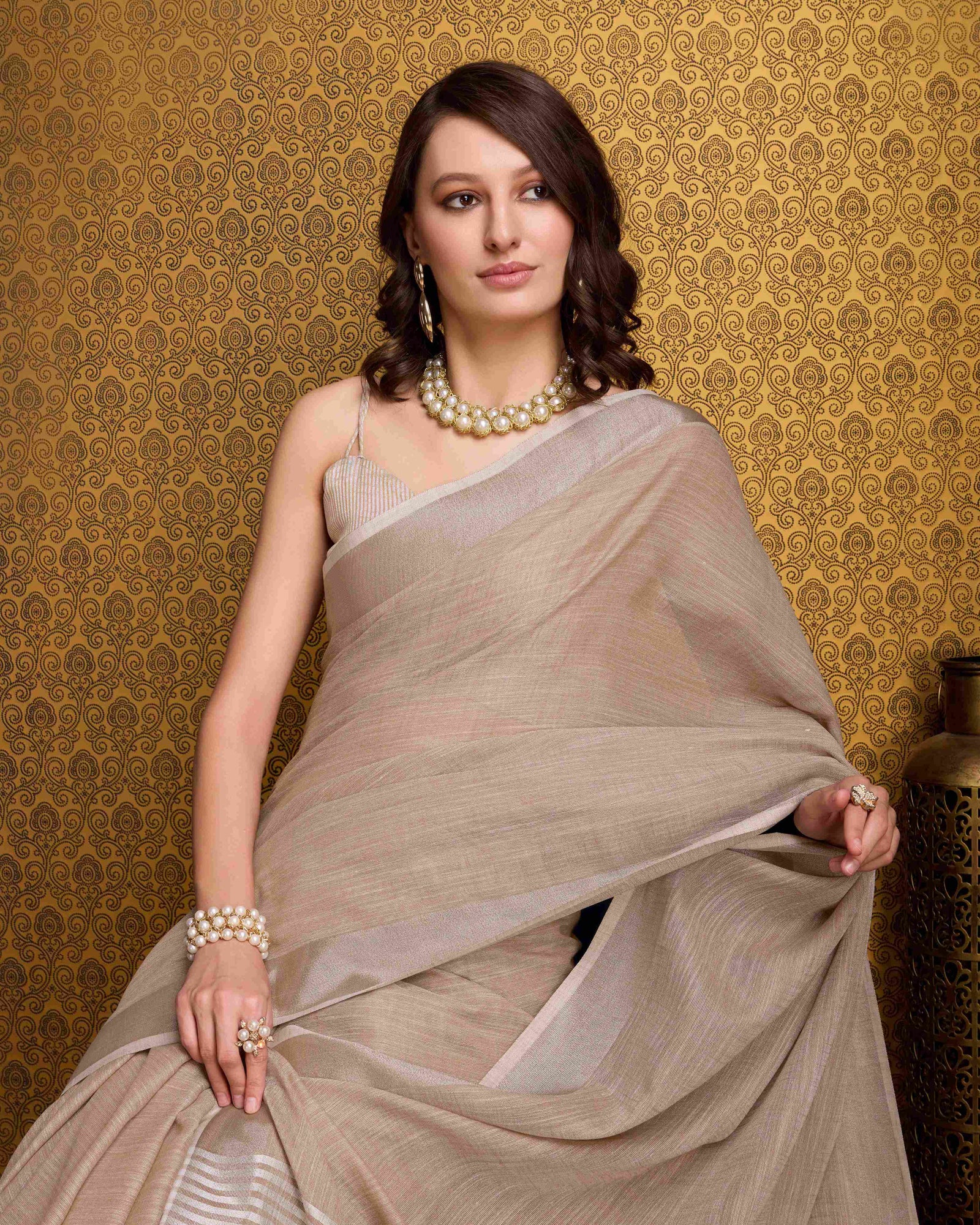 Chiku Elegant Solid Saree with Zari Border – Timeless Grace ClothsVilla