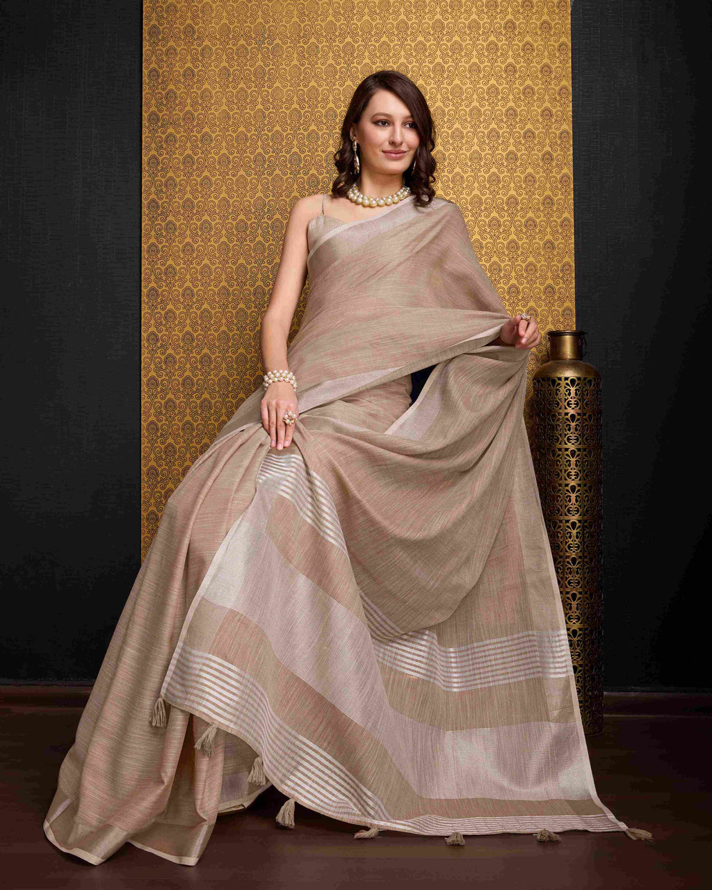 Chiku Elegant Solid Saree with Zari Border – Timeless Grace ClothsVilla