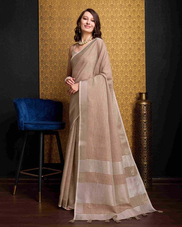 Chiku Elegant Solid Saree with Zari Border – Timeless Grace ClothsVilla