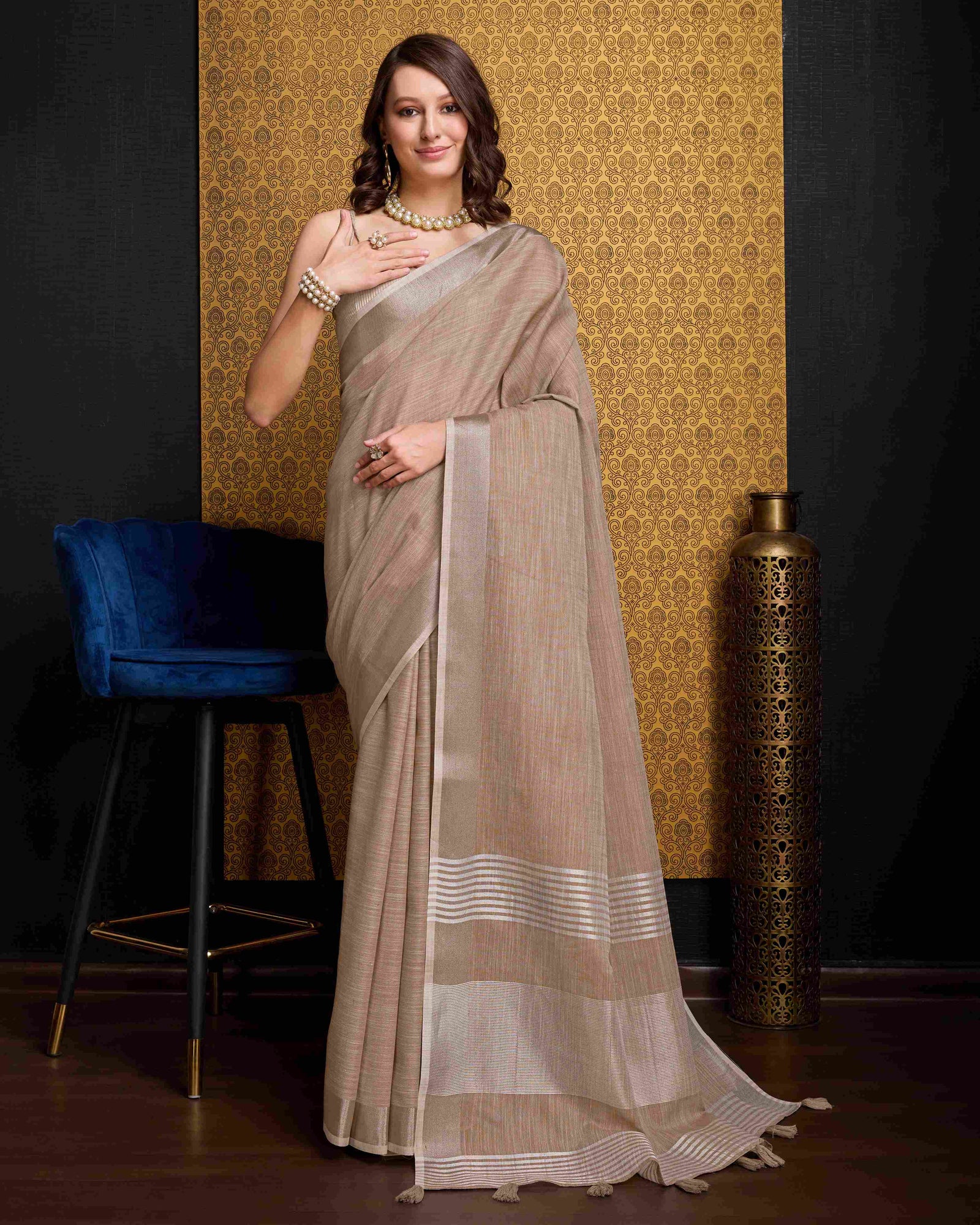 Chiku Elegant Solid Saree with Zari Border – Timeless Grace ClothsVilla