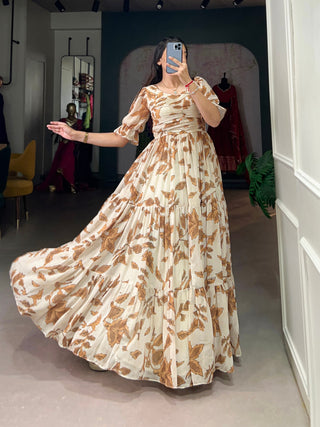 Chiku Graceful Printed Georgette Gown with 10-Meter Flair – Elegant Comfort