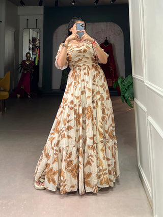 Chiku Graceful Printed Georgette Gown with 10-Meter Flair – Elegant Comfort