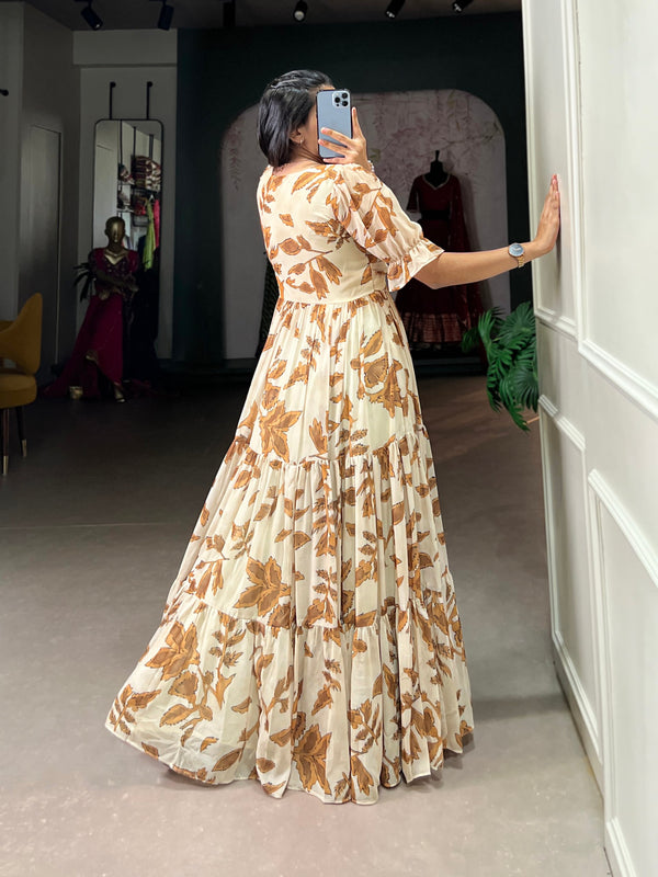 Chiku Graceful Printed Georgette Gown with 10-Meter Flair – Elegant Comfort