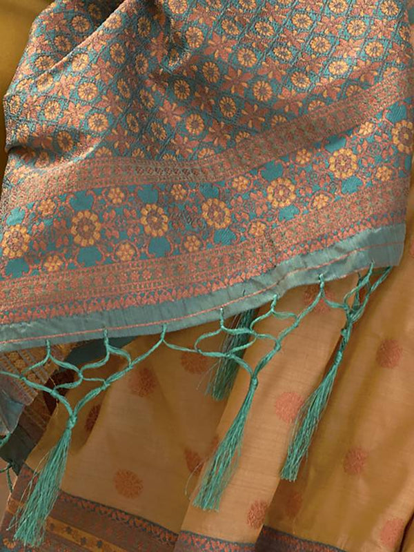 Chiku Graceful Woven Banarasi Silk Blend Saree with Tassel Detailing ClothsVilla
