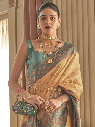 Chiku Graceful Woven Banarasi Silk Blend Saree with Tassel Detailing ClothsVilla