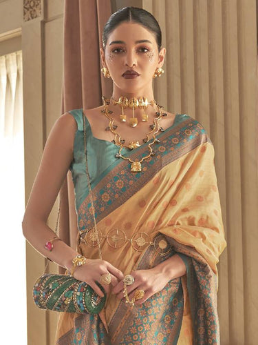 Chiku Graceful Woven Banarasi Silk Blend Saree with Tassel Detailing ClothsVilla