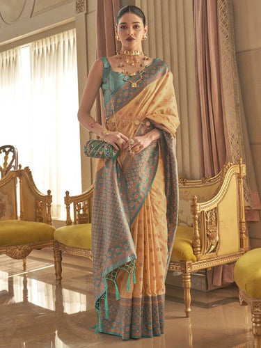 Chiku Graceful Woven Banarasi Silk Blend Saree with Tassel Detailing ClothsVilla