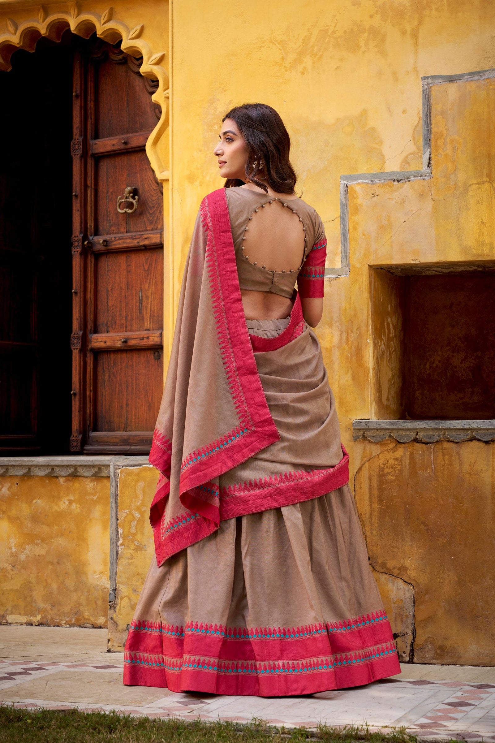 Chiku Pure Chanderi Thread Work Lehenga Choli Set with Matching Dupatta – 4 Meter Flair, Stitched Lehenga & Unstitched Blouse Clothsvilla