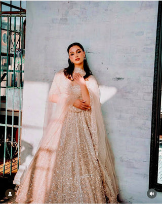 Beige Radiant Kasturi Silk Lehenga Set with Heavy Sequins & Dori Work ClothsVilla