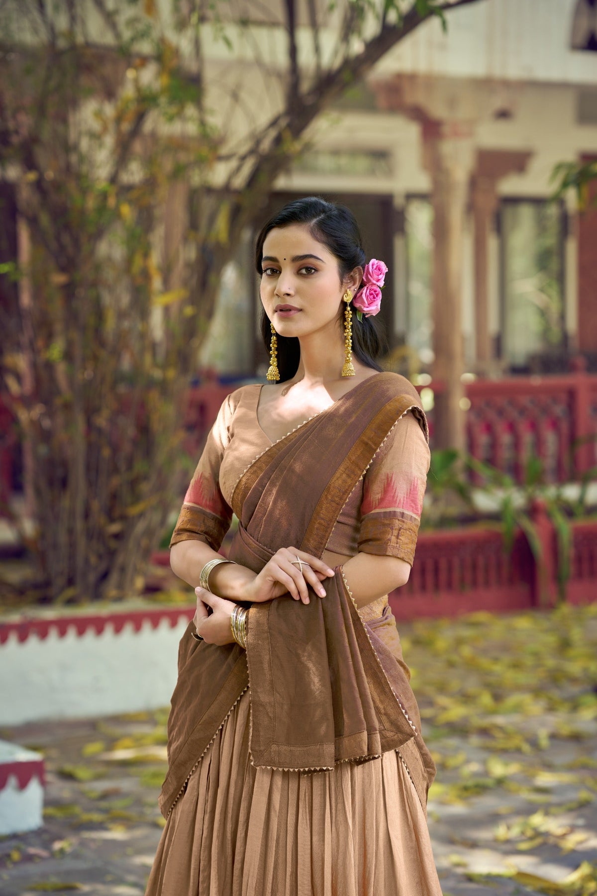 Chiku Zari Border Lehenga Choli ClothsVilla