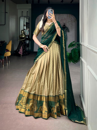 Chiku Zari Weaving Cotton Lehenga Set ClothsVilla
